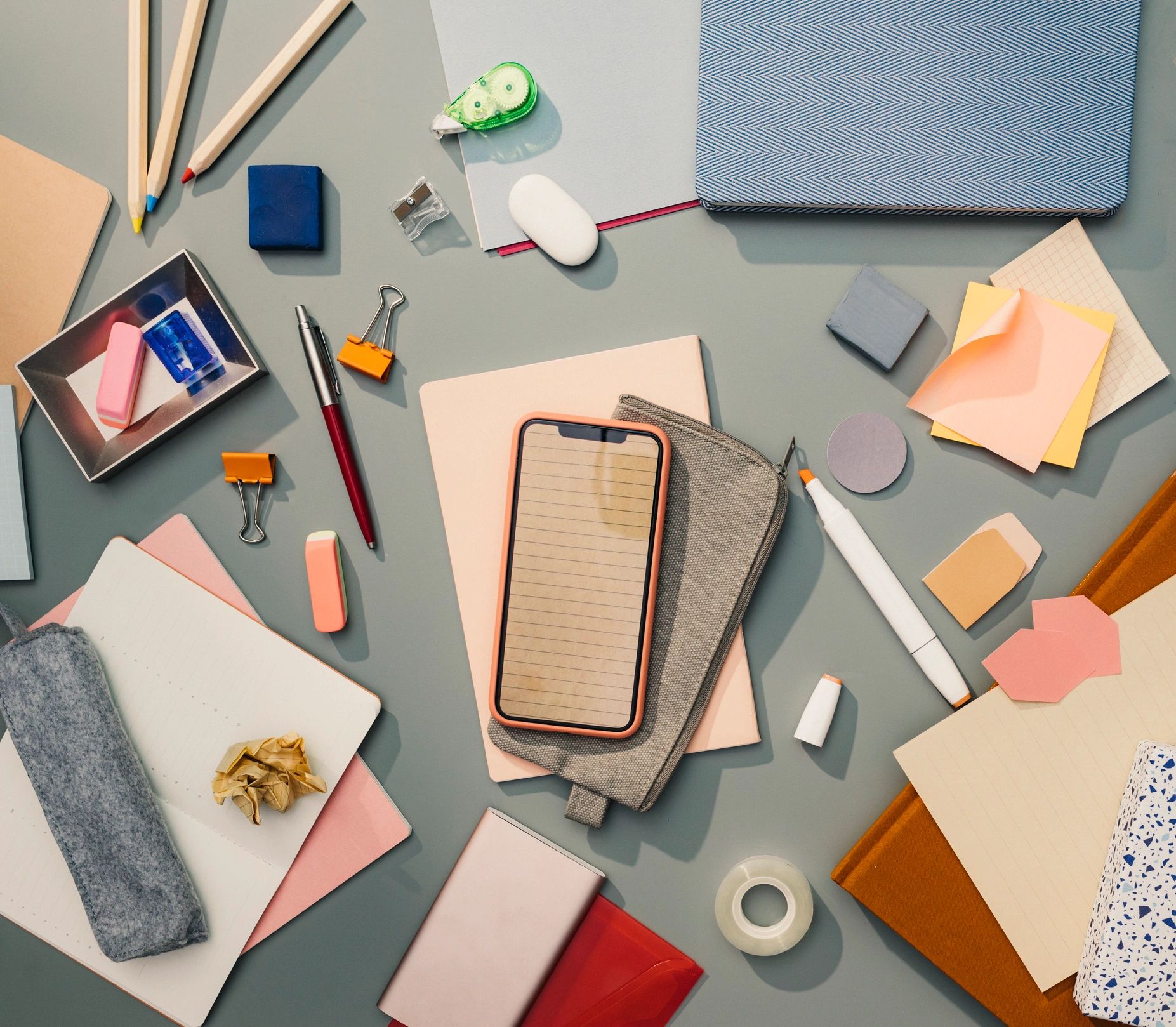 colorful phone cases flat lay